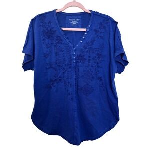 Karyn Seo‎ Handmade Embroidered Button Tunic Top Blouse Boho Bohemian Blue Small